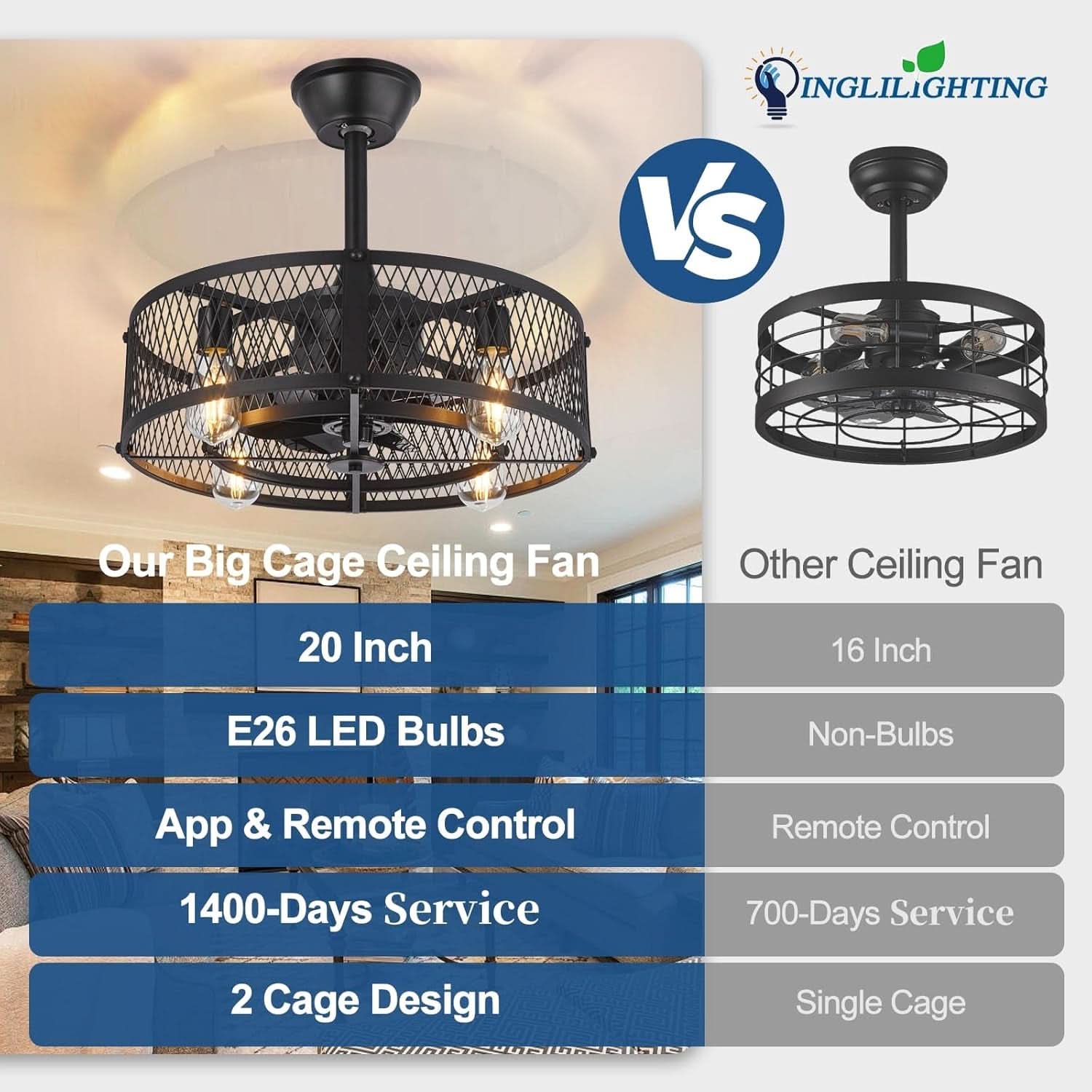 20 Inches Matte Black Enclosed Ceiling Fan Lighting-3