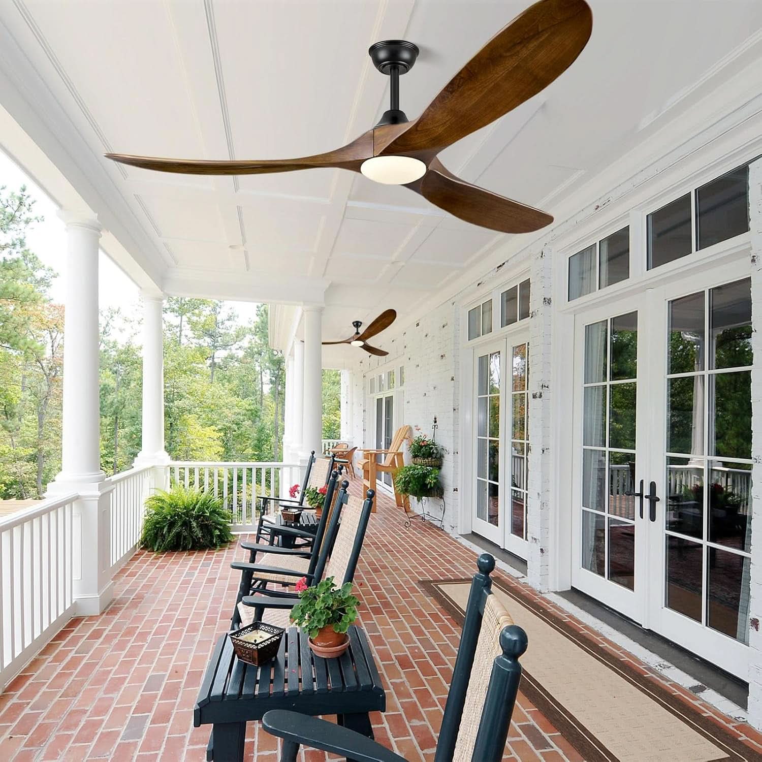 60 Inch Walnut Solid Wood Ceiling Fan Outdoor Weatherproof-1
