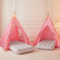 Pink Teepee Tent With Inflatable Airbed LED String Lights-0
