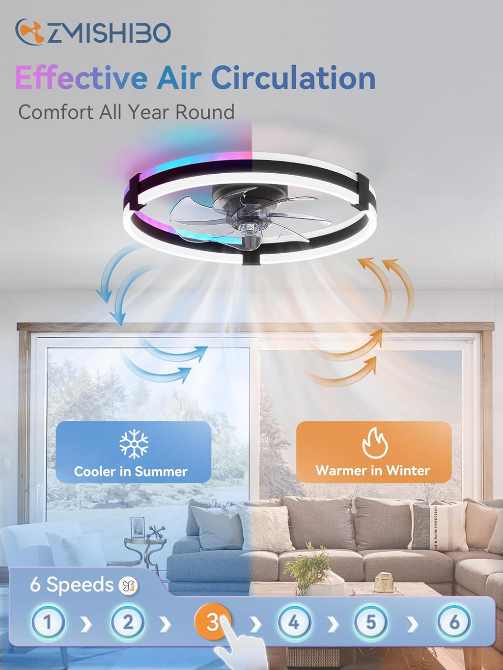 Twenty Inch RGB Ceiling Fan With Remote Dimmable LED-2