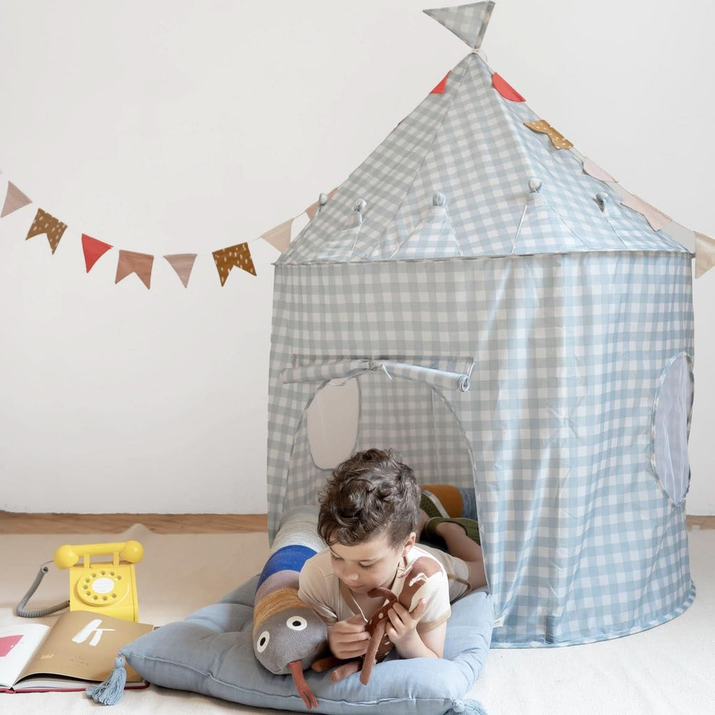Kids Play Tent Blue Gingham Environmentally Friendly Fabric-4
