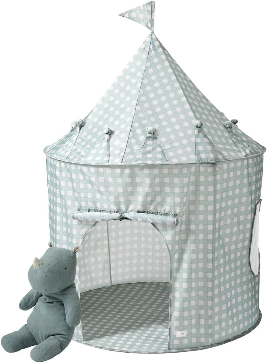 Kids Play Tent Blue Gingham Environmentally Friendly Fabric-0