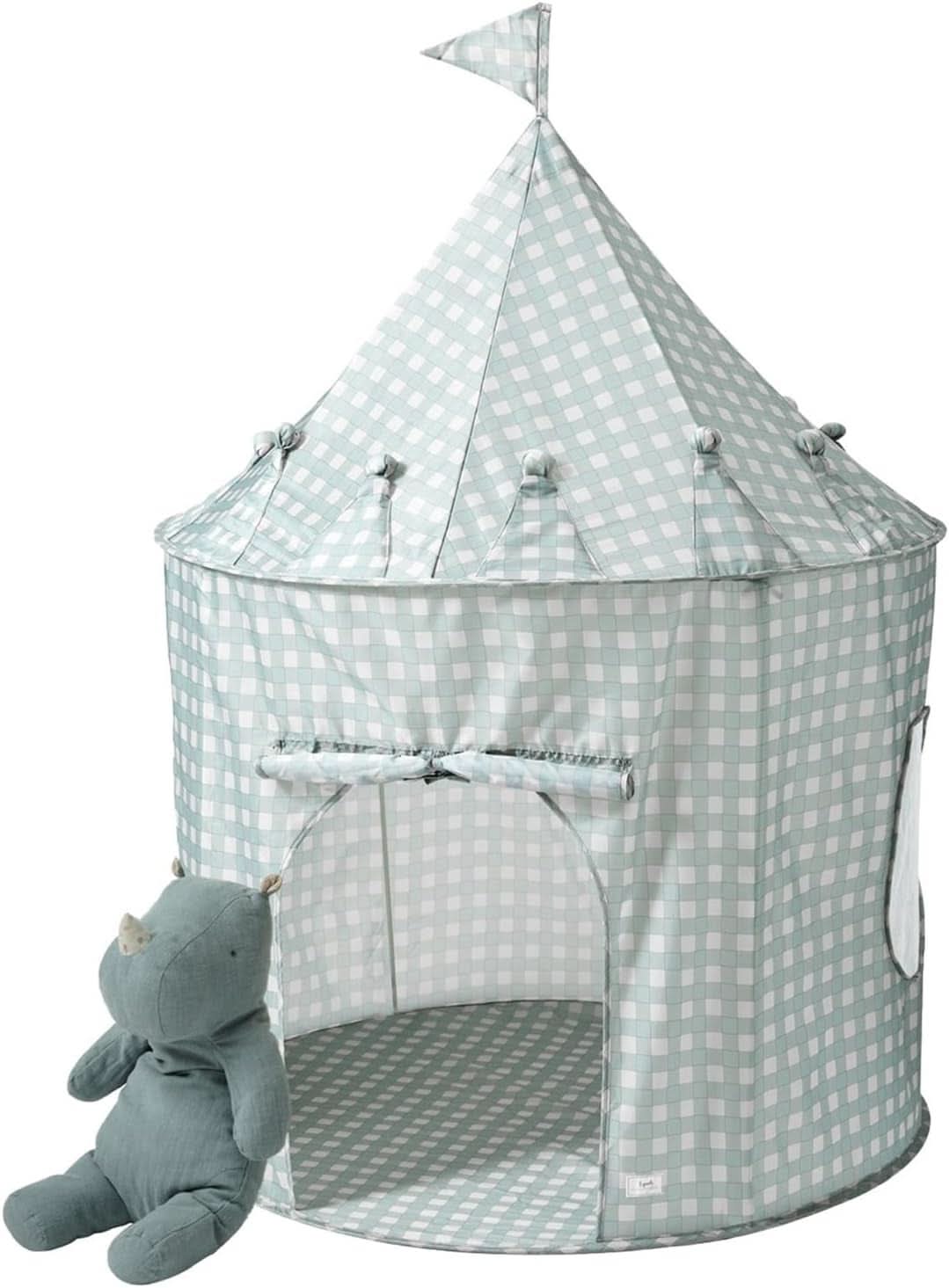 Kids Play Tent Blue Gingham Environmentally Friendly Fabric-0