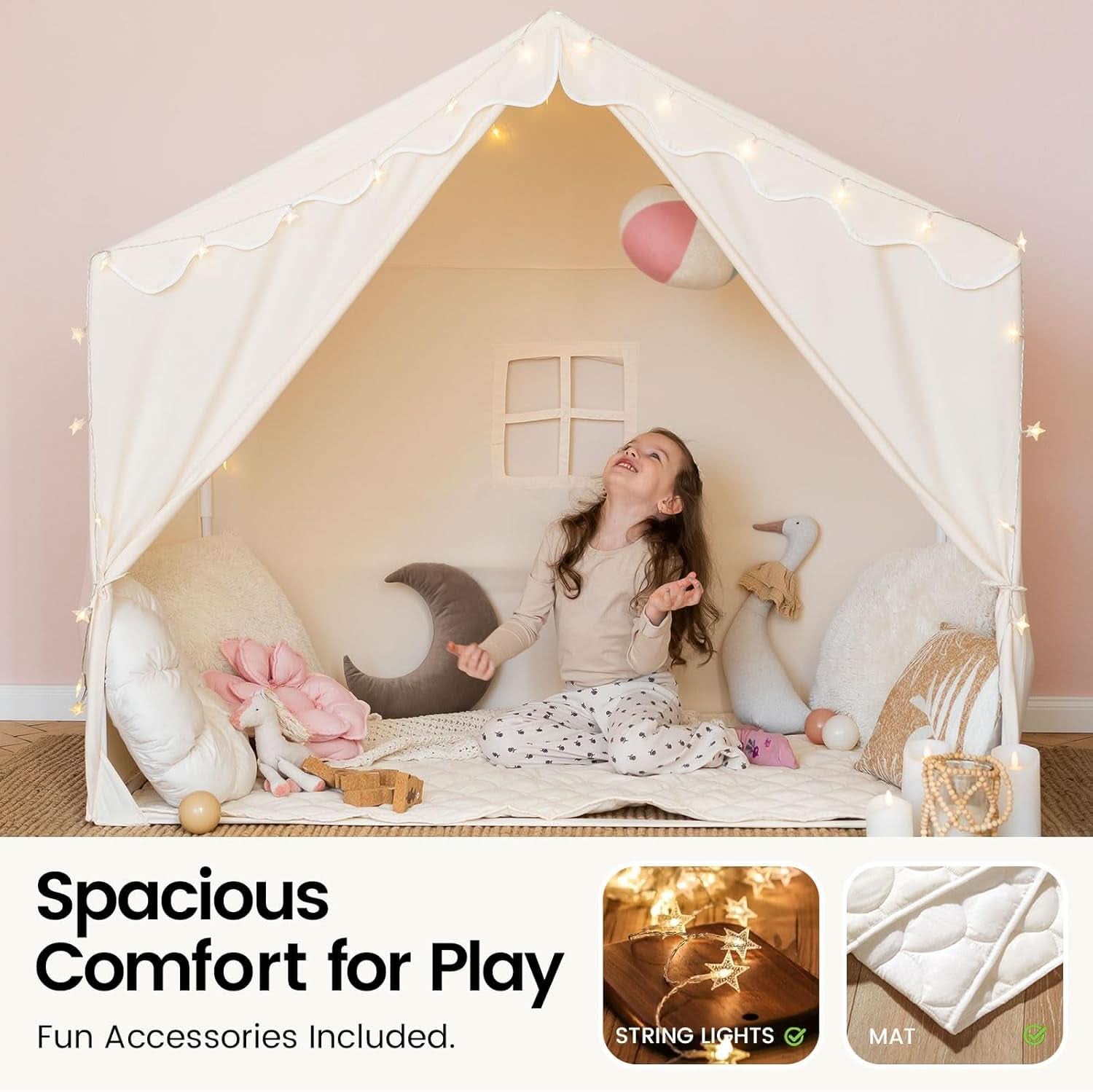 Kids Indoor Tent With Star Lights 57 Inch Reading Nook-1