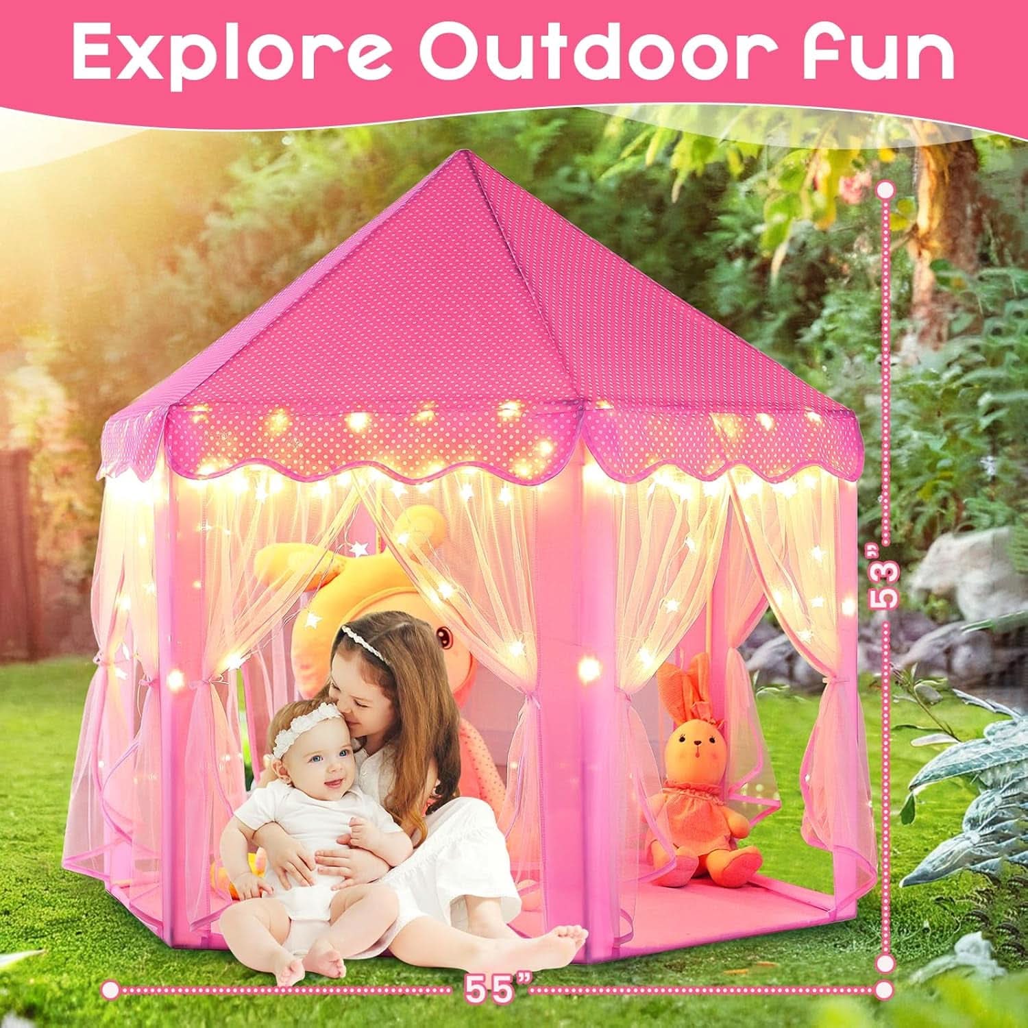 Princess Playhouse Tent With Star Lights 55x53Inches-3
