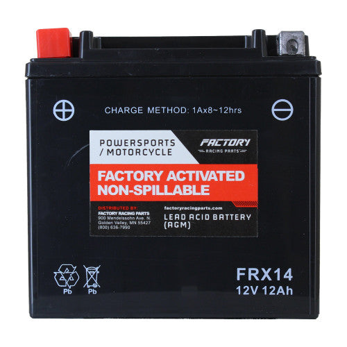 Factory Racing Parts AGM Battery FRX14 For ATVs, UTVs, Motorcycles, Snowmobiles, & Scooters YTX14-2