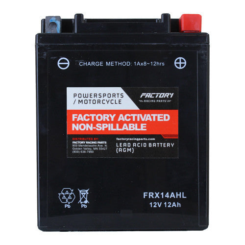 Factory Racing Parts AGM Battery FRX14AHL For Motorcycles, Snowmobiles, & Scooters YTX14AHL, YB14L-A2-1