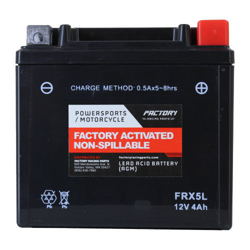 Factory Racing Parts AGM Battery FRX5L For ATVs, Motorcycles, and Scooters YTX5L-BS, BTX5L-BS-2