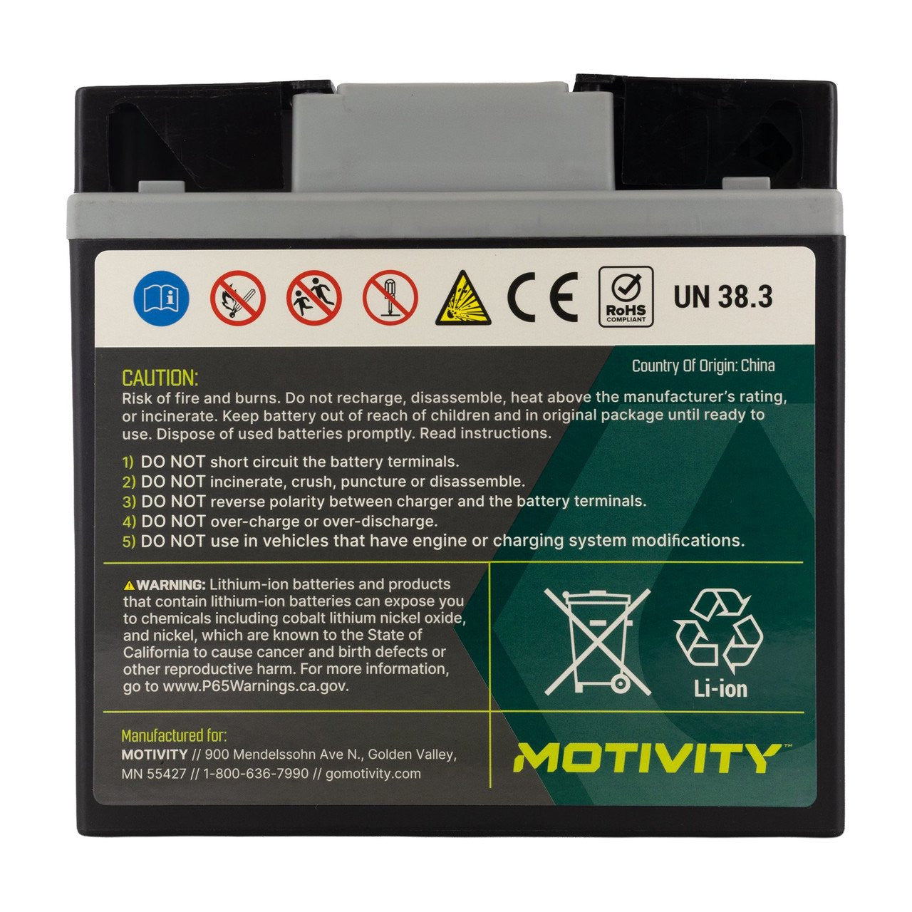 Motivity Lithium Battery - 12V 350CCA 5Ah - 12N24-3A 12N24-3 U1-7 U1R-7 U1-9 U1R-9 U1-11 U1R-11 - Fits Most Lawn Mowers and Lawn Tractors-3