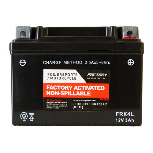 Factory Racing Parts AGM Battery FRX4L For ATVs, Motorcycles, and Scooters YTX4L-BS, BTX4L-BS-2