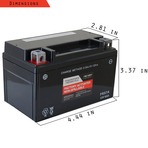 Factory Racing Parts AGM Battery FRX7A For ATVs, Offroad Motorcycles, and Scooters YTX7A-BS, BTX7A-BS-1