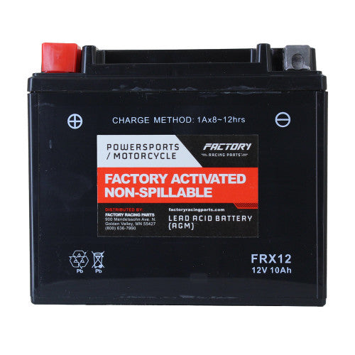 Factory Racing Parts AGM Battery FRX12 For ATVs, Motorcycles, and Scooters YTX12, YTX12-BS, BTX12-BS-2