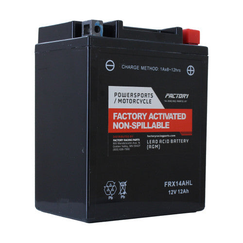 Factory Racing Parts AGM Battery FRX14AHL For Motorcycles, Snowmobiles, & Scooters YTX14AHL, YB14L-A2-0