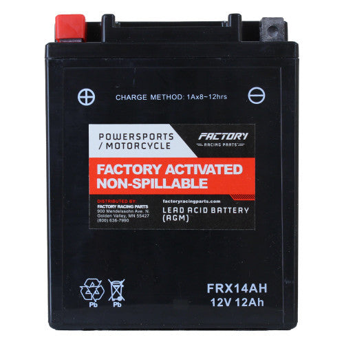 Factory Racing Parts AGM Battery FRX14AH For ATVs, UTVs, Motorcycles, Snowmobiles YTX14AH, YB14-A2-1