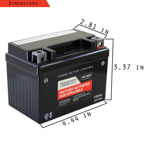 Factory Racing Parts AGM Battery FRX4L For ATVs, Motorcycles, and Scooters YTX4L-BS, BTX4L-BS-1
