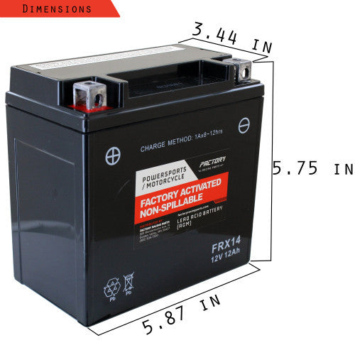 Factory Racing Parts AGM Battery FRX14 For ATVs, UTVs, Motorcycles, Snowmobiles, & Scooters YTX14-1
