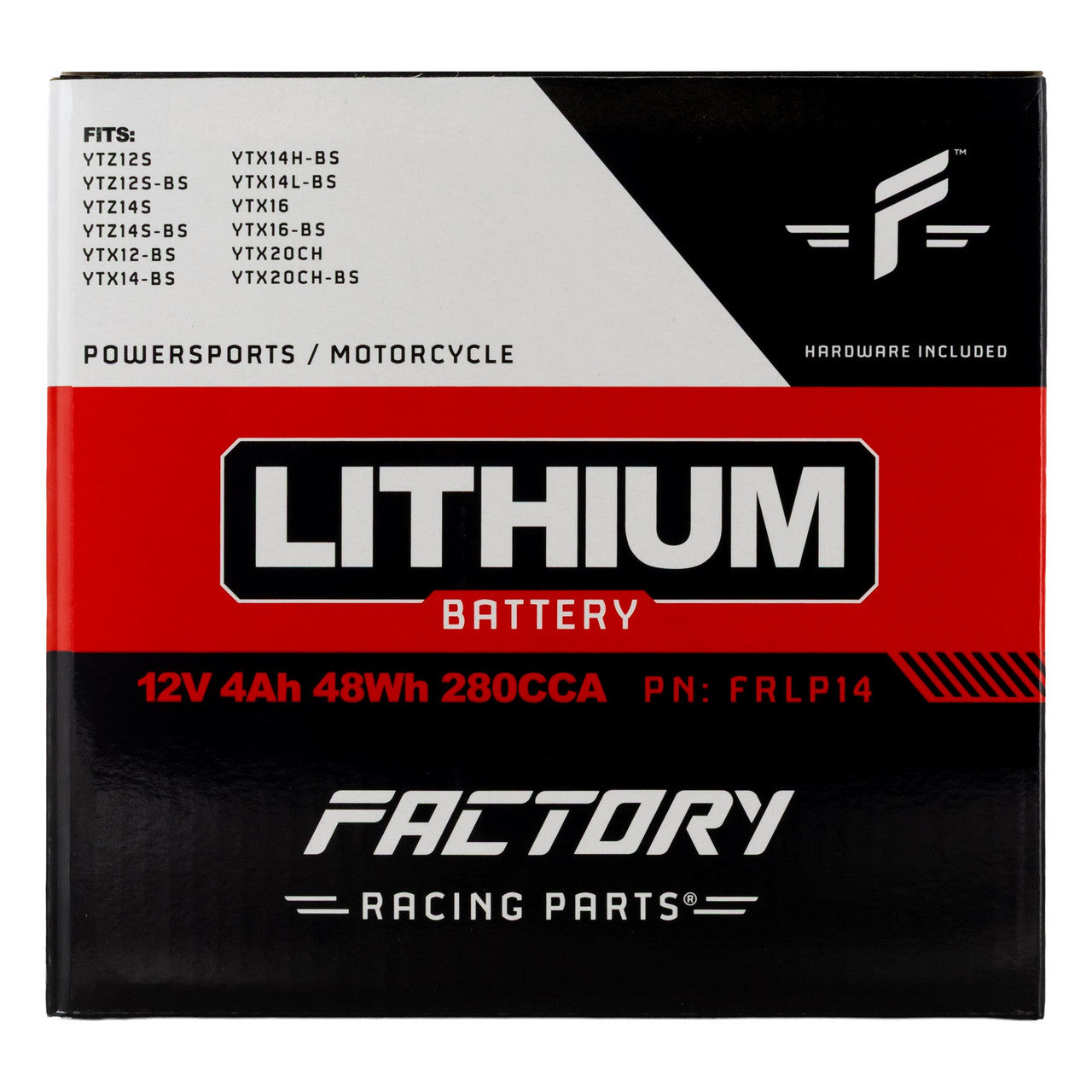 Factory Racing Parts Lithium Battery – 12V 280CCA 4Ah – YTX14, YTX14AH, YTX14H, YTZ10S, YTZ14S – Fits Most Motorcycles Scooters ATVs Snowmobiles UTVs