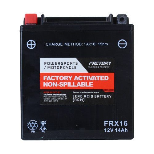 Factory Racing Parts AGM Battery FRX16 For Motorcycles YTX16-BS, BTX16-BS - Ready to Install-1