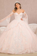 Glitter Layered Hem Quinceanera Gown w/ Long Mesh Sleeves-1