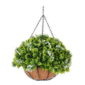 Wide Leaf Buxus Flowering Artificial Hanging Basket 18in – UV Resistant-0
