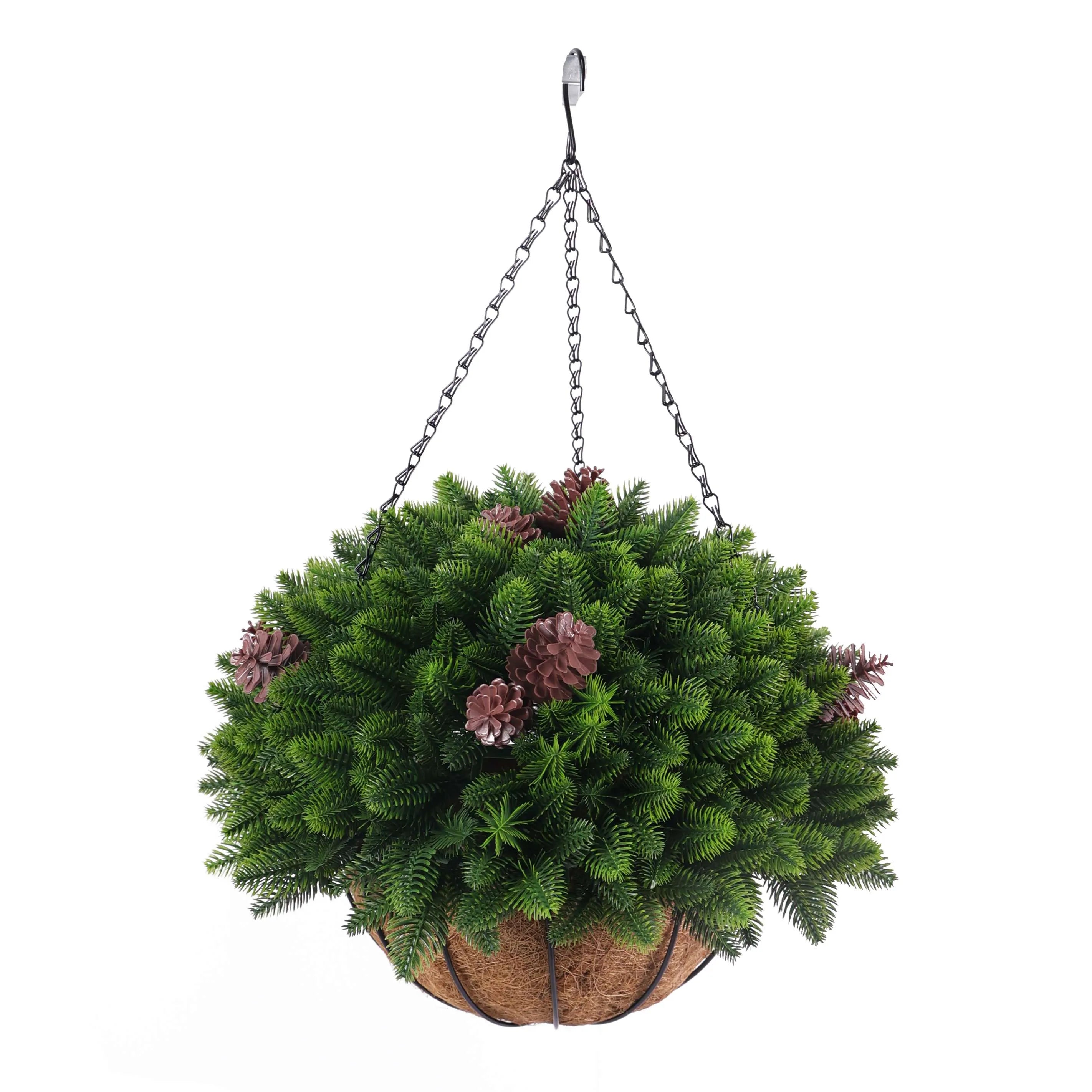 Cedar Pine Cone Artificial Hanging Basket 18in – UV Resistant-0