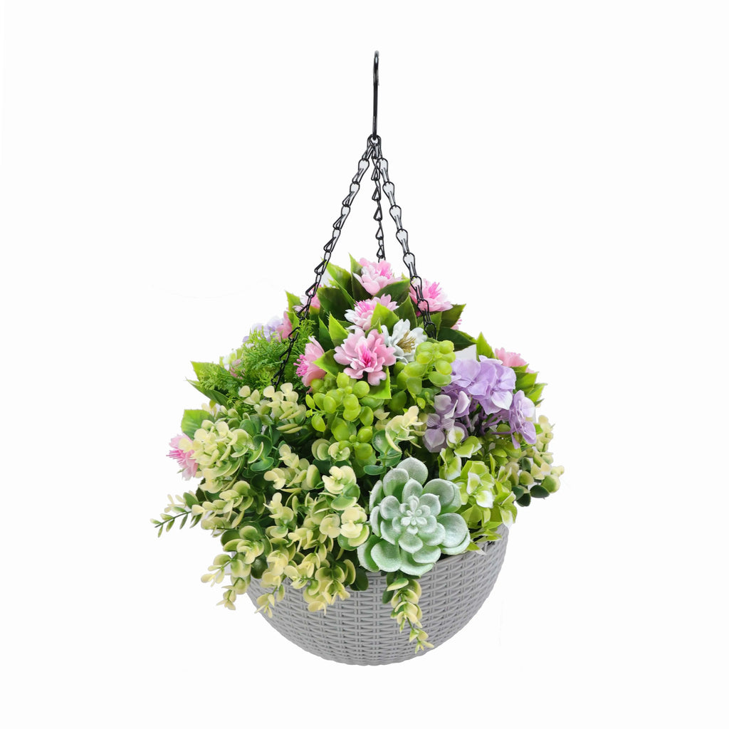 Succulent Artificial Hanging Basket 14in – UV Resistant-0