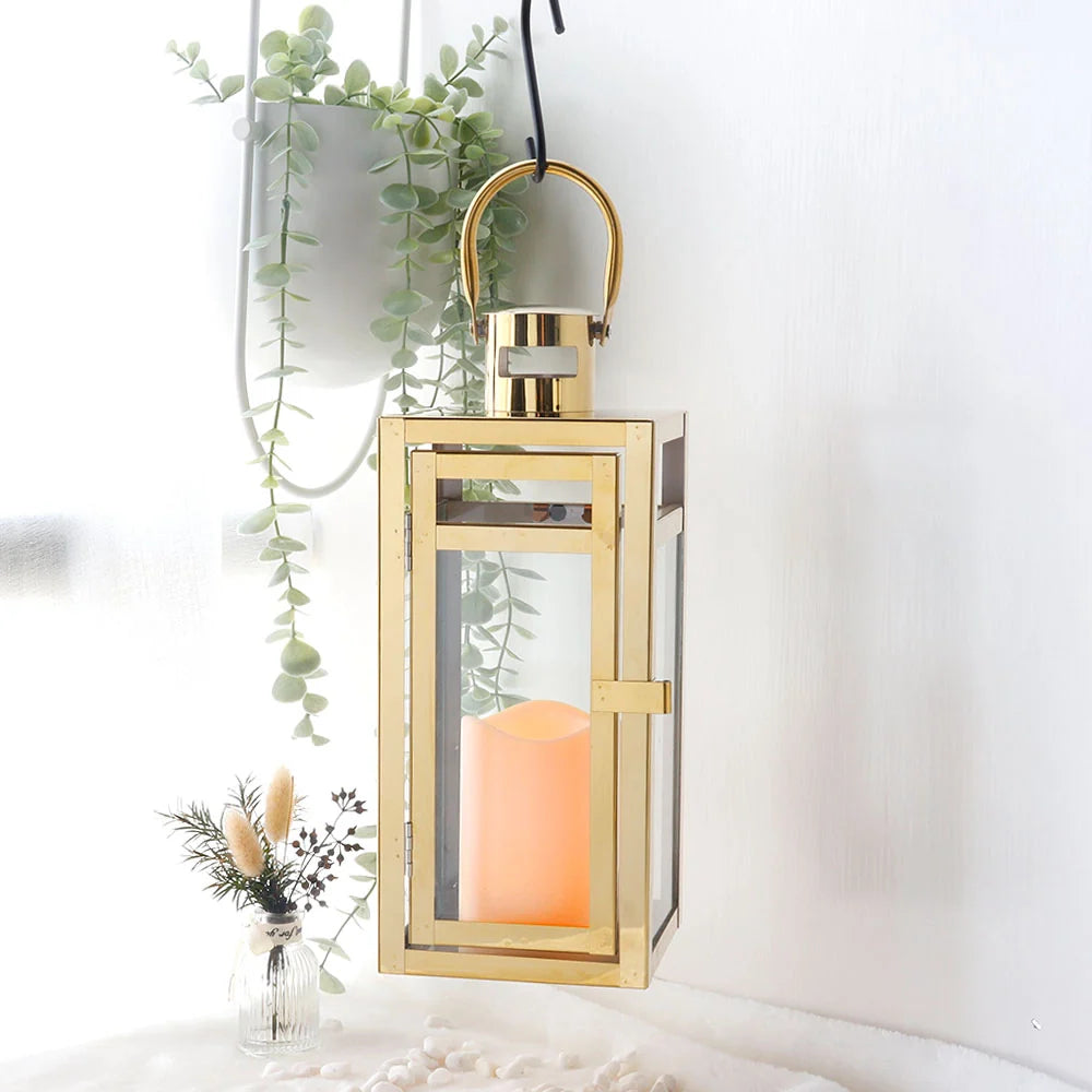 12'' High Metal Decorative Candle Lantern (Gold)-1
