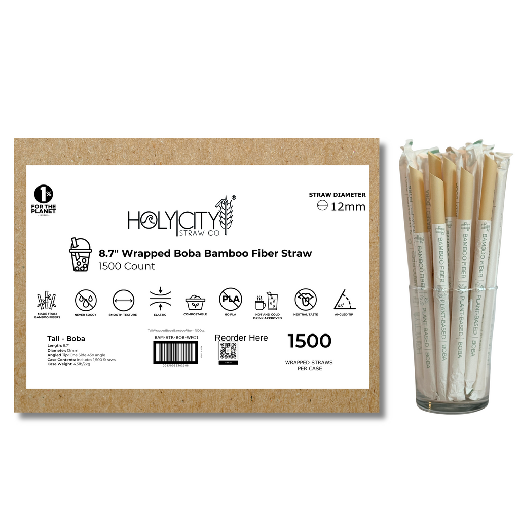 8.7" Wrapped Boba Bamboo Fiber Straws | 12mm-0