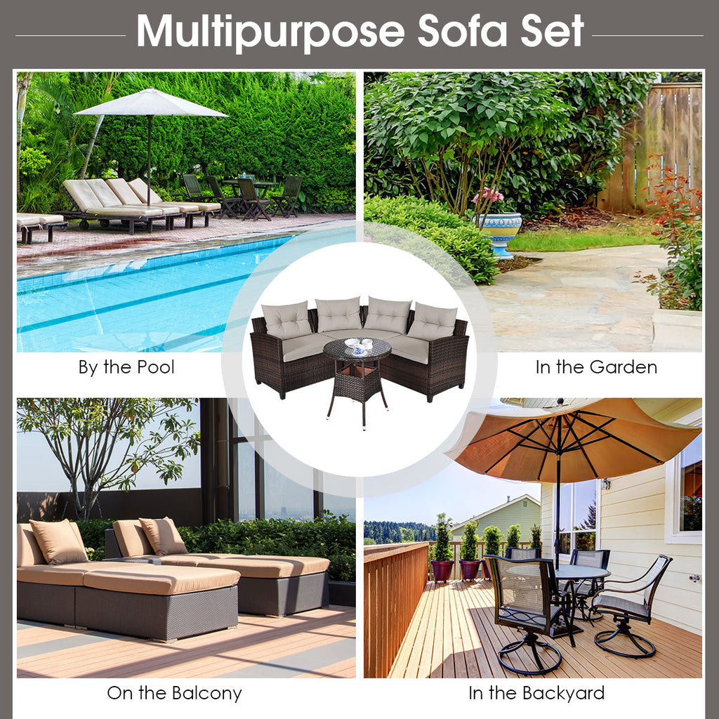 NNECW 4-Piece Patio Wicker Furniture Set with Cushion-Beige-2