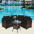 NNECW 4-Piece Patio Wicker Furniture Set with Cushion-Black-0