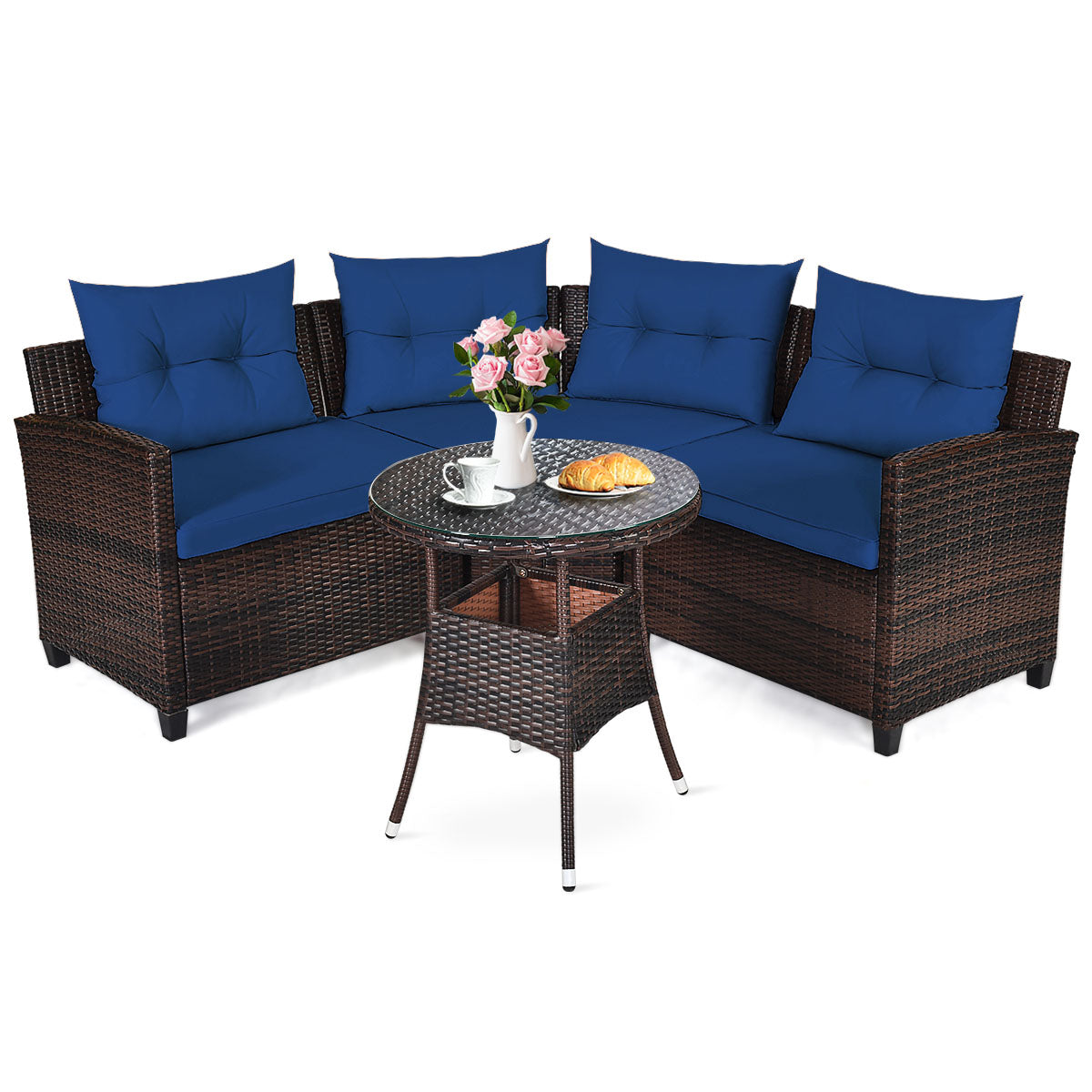 NNECW 4-Piece Patio Wicker Furniture Set with Cushion-Navy-1