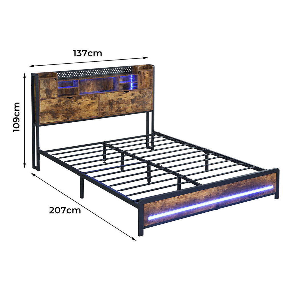 Levede Double Bed Frame Storage Headboard Industrial
