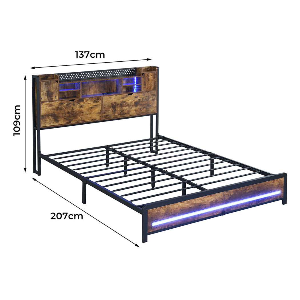 Levede Double Bed Frame Storage Headboard Industrial