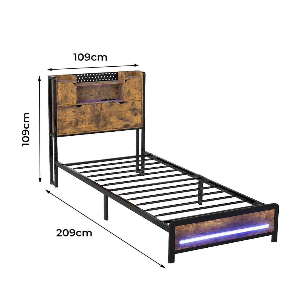 Levede Single Bed Frame Storage Headboard Industrial