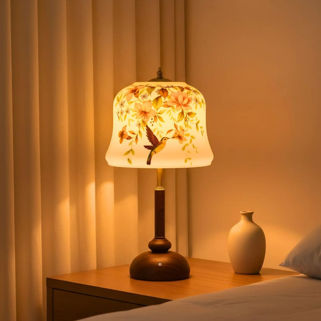 Floral Hummingbird Table Lamp, Vintage Bedside Lamp, 3 Light Modes-2