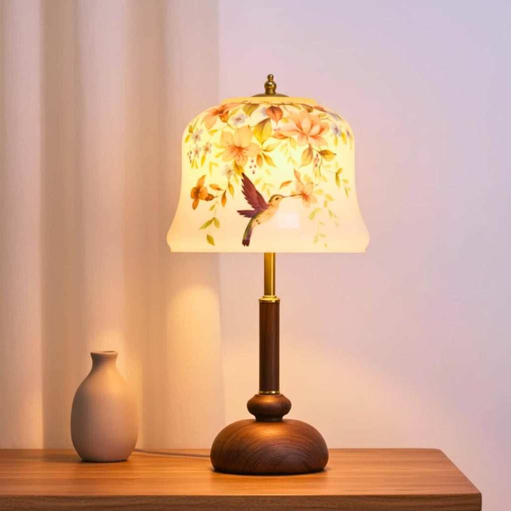 Floral Hummingbird Table Lamp, Vintage Bedside Lamp, 3 Light Modes-3