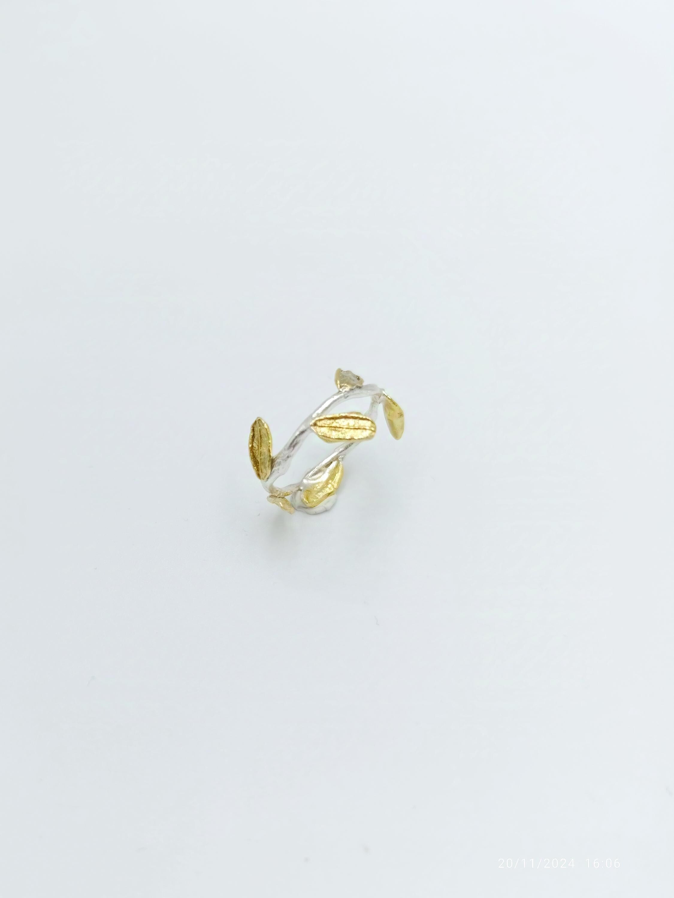 Gold Olive Branch Ring, Gold-Plated Sterling Silver Jewelry, Gold Band, Handmade Jewelry, Gift for Her, Birthday Gift, Jewelry for Women