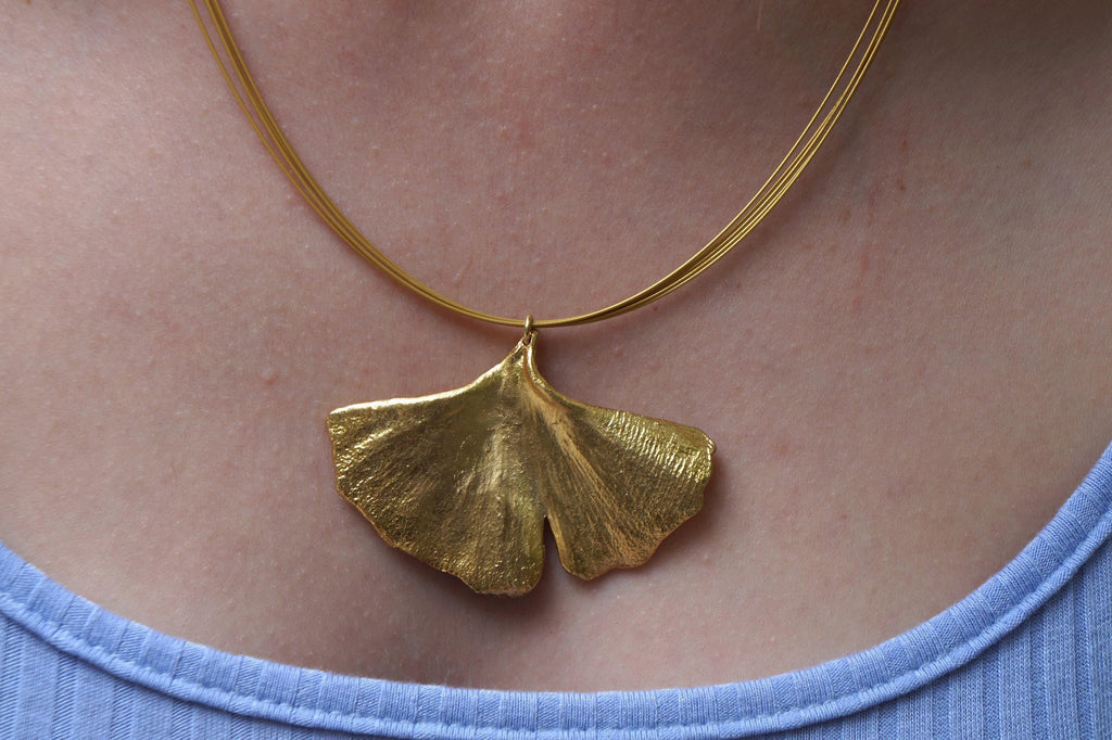 Ginkgo Leaf Necklace, Gold-Plated Sterling Silver Jewelry, Gold Pendant, Handmade Jewelry, Jewelry for Women, Birthday Gift, Gift for Her