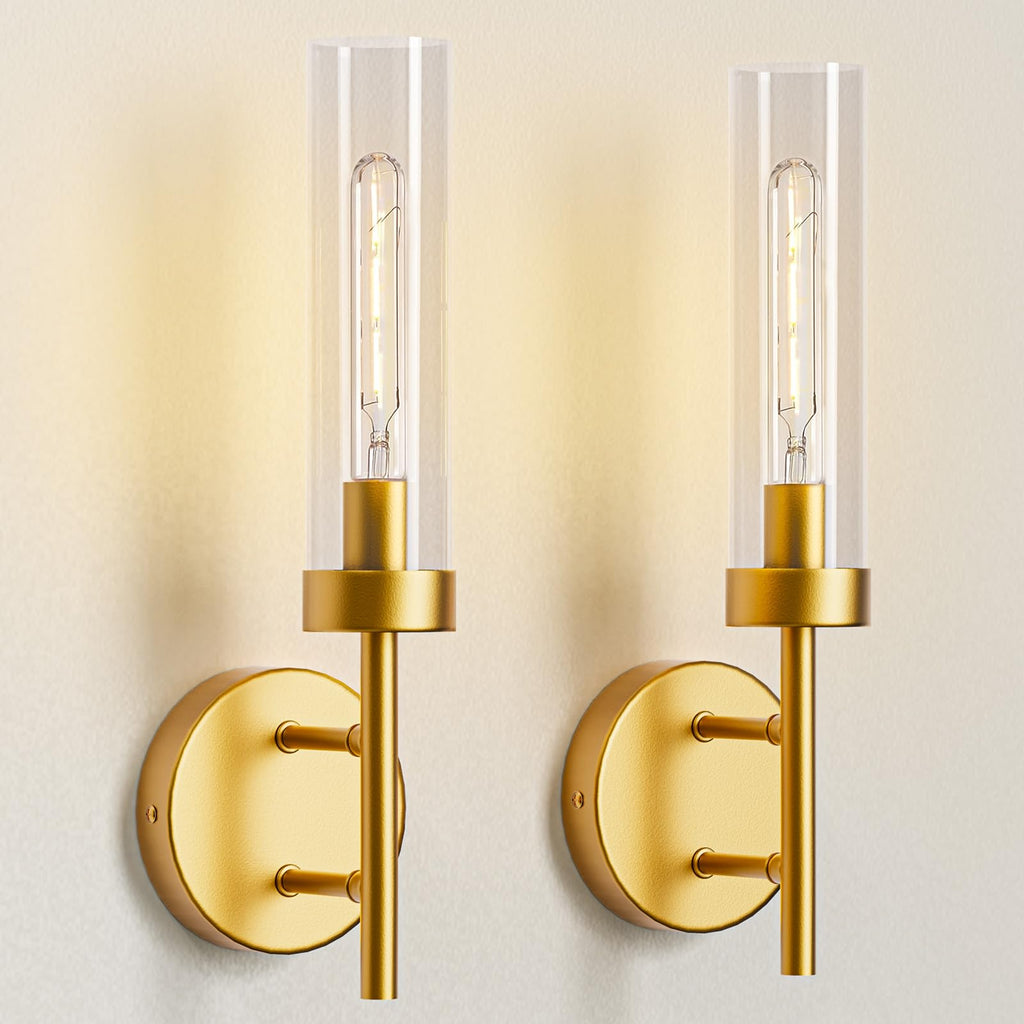Gold Hardwired Wall Sconces Set of 2, Modern Bathroom Vanity Sconces Wall Lighting-1