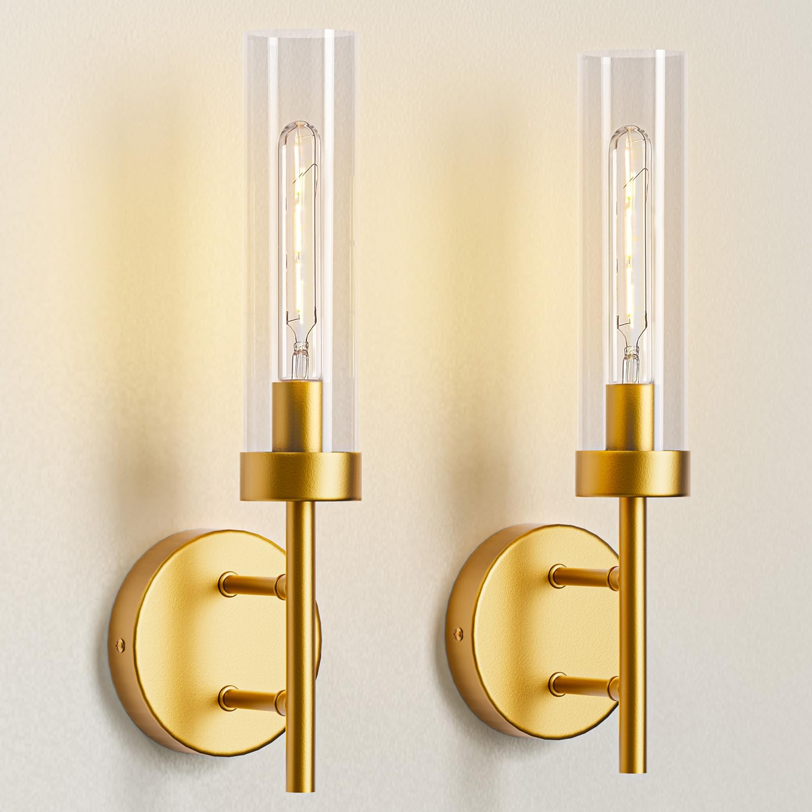 Gold Hardwired Wall Sconces Set of 2, Modern Bathroom Vanity Sconces Wall Lighting-1