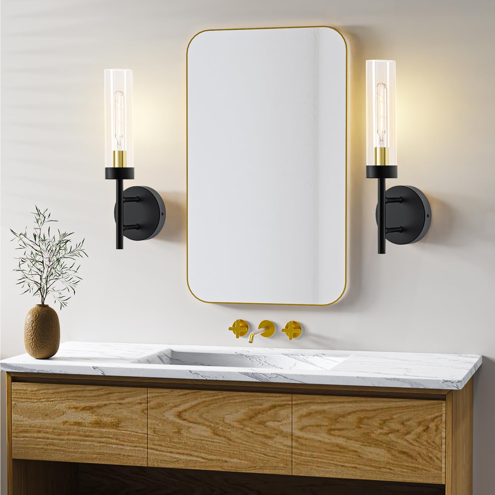 2PCS Glass Farmhouse Wall Lamp, Modern Bathroom Vanity Sconces Wall Lighting-0