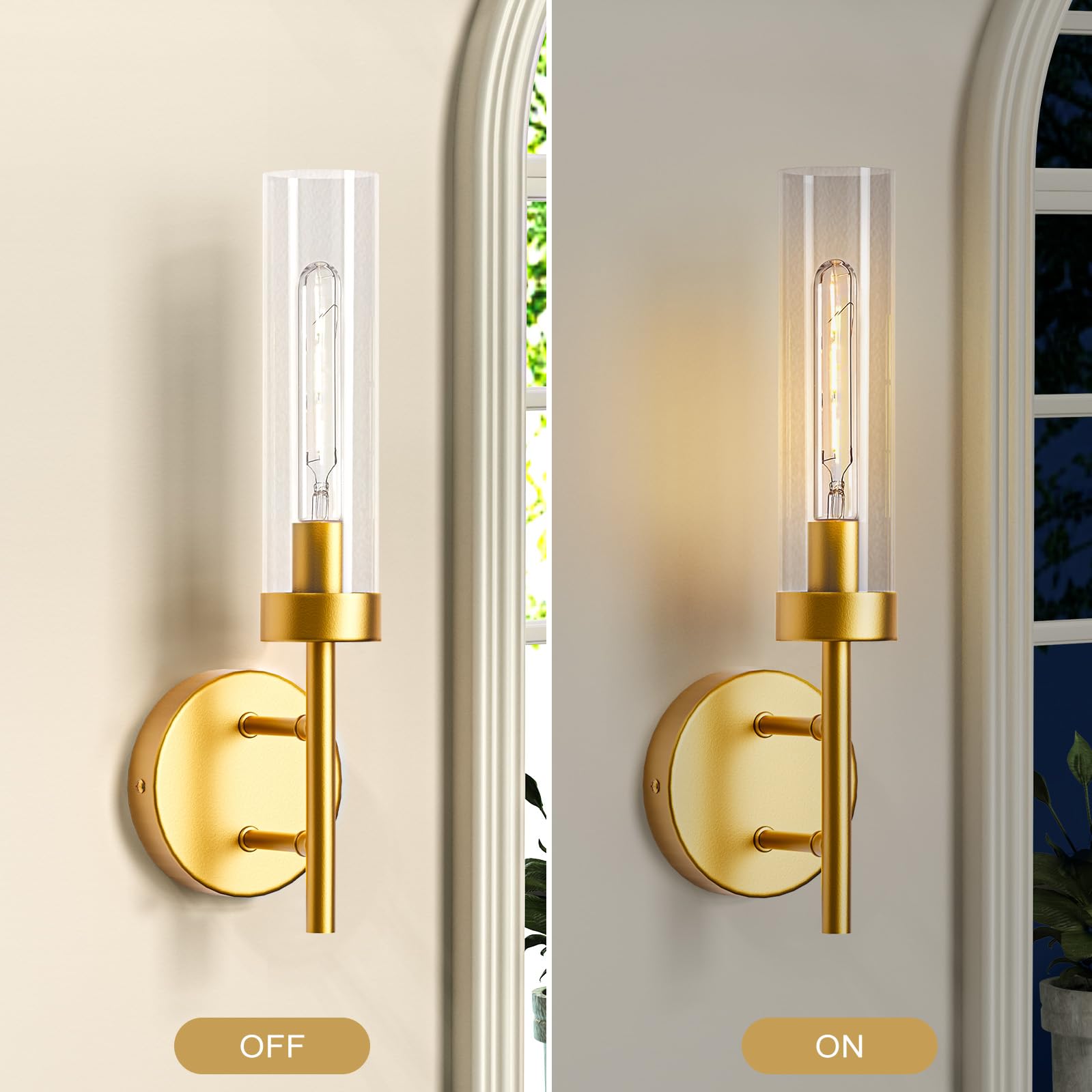 Gold Hardwired Wall Sconces Set of 2, Modern Bathroom Vanity Sconces Wall Lighting-0