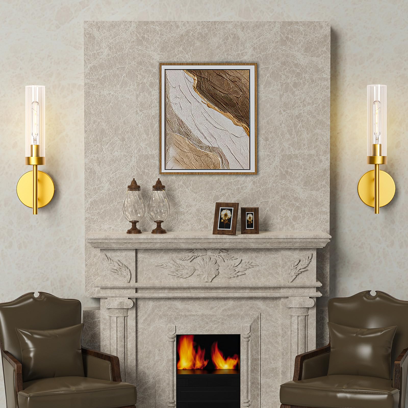 Gold Hardwired Wall Sconces Set of 2, Modern Bathroom Vanity Sconces Wall Lighting-2