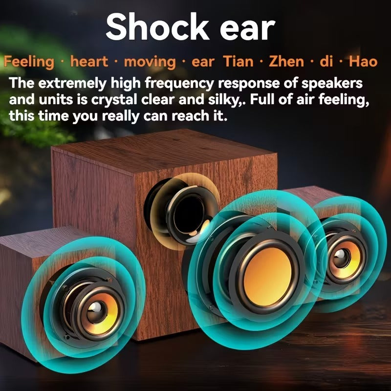 NNETM 3-in-1 Wooden Computer Speaker System High Sound-2