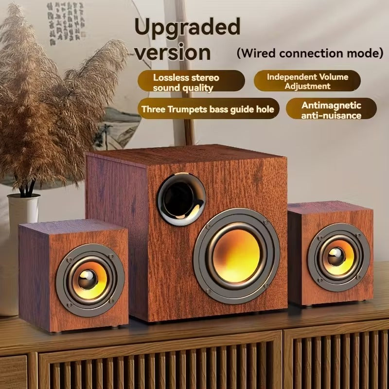 NNETM 3-in-1 Wooden Computer Speaker System High Sound-3