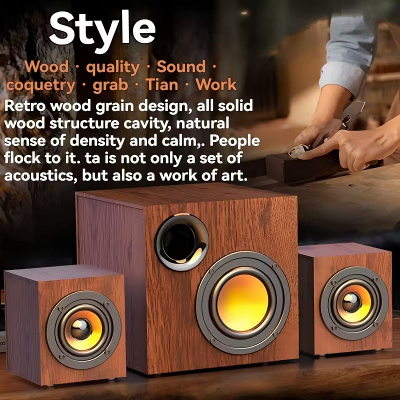 NNETM 3-in-1 Wooden Computer Speaker System High Sound-4