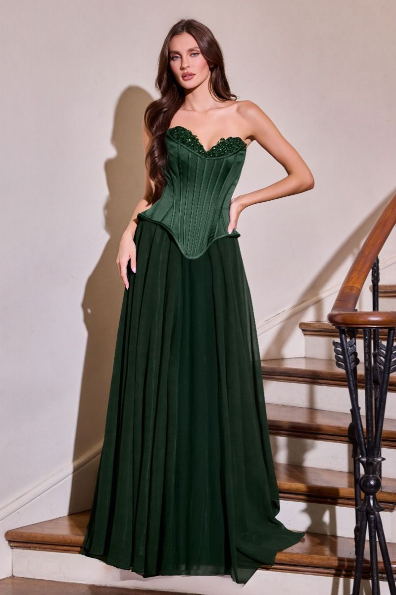 Corset Gown Sweetheart Neckline Chiffon Draped Skirt Lace-Up Back Scarf Detail-1