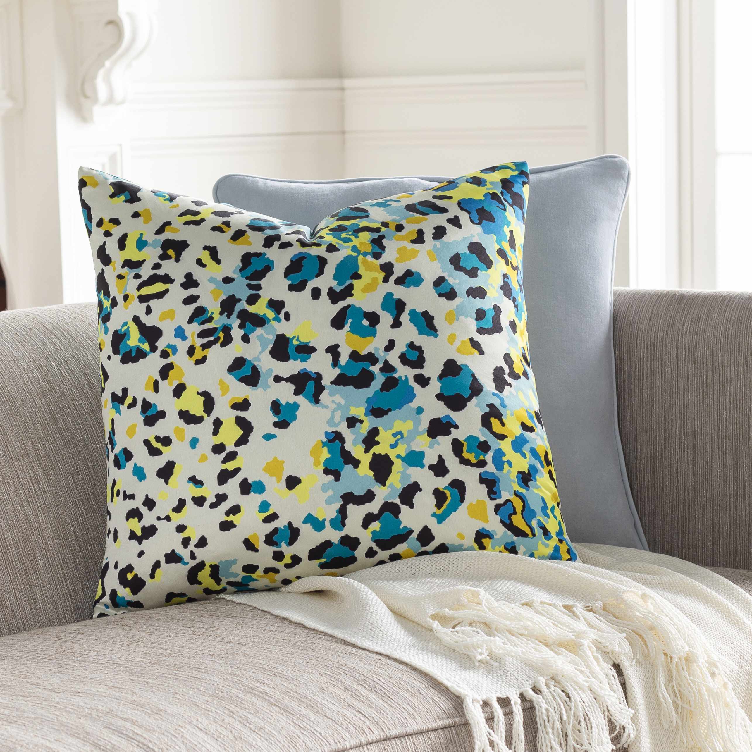 Korgan Blue Yellow Leopard Print Throw Pillow - Clearance-2