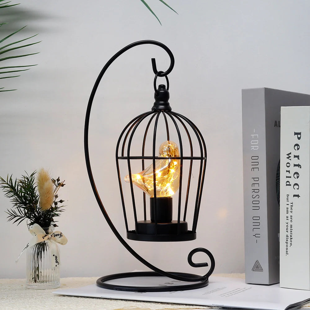 12" Tall Battery Operated Birdcage Lamp-1