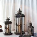 Set of 3-20.5''&14"&10"H Candle Lanterns(Black with Gold Brush)-0